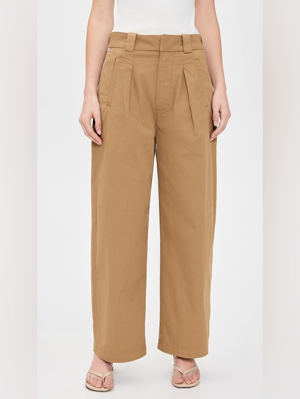 STAUD Pleated Wide-Leg in Camel Sz: 6 100% Cotton